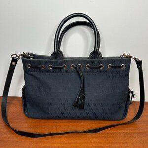 Vintage Dooney & Bourke Navy Tassel Tote Canvas Purse Signature Logo